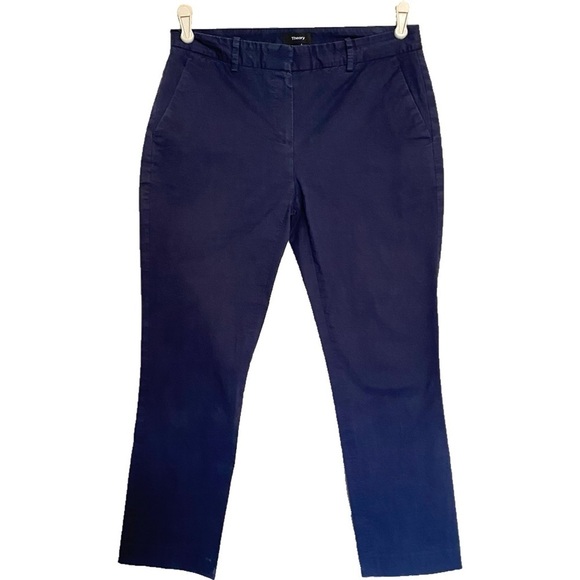 Theory Navy Blue Ankle Crepe Cropped Dress Trousers Pants Size 4 - Picture 1 of 14
